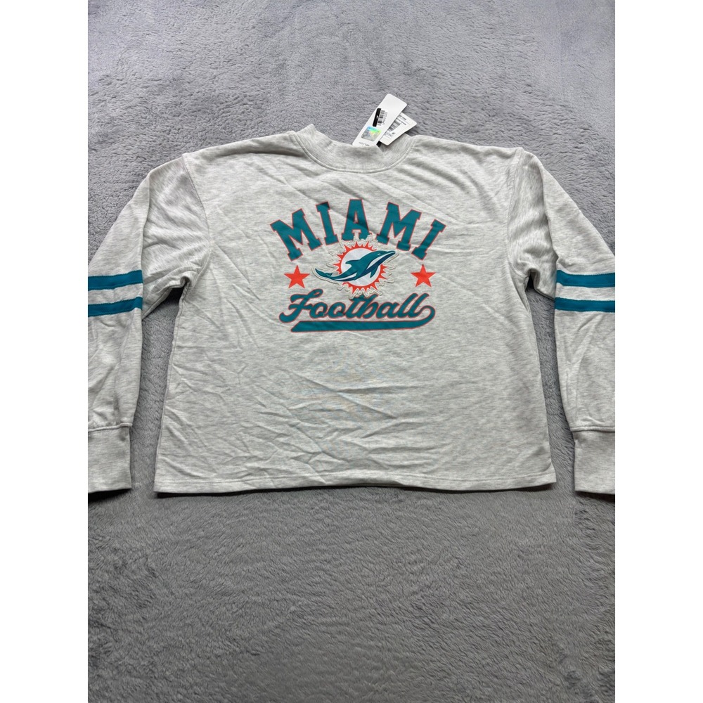 NFL Miami Dolphins Women Medium Grey Cropped Long Sleeve Graphic Shirt NWT